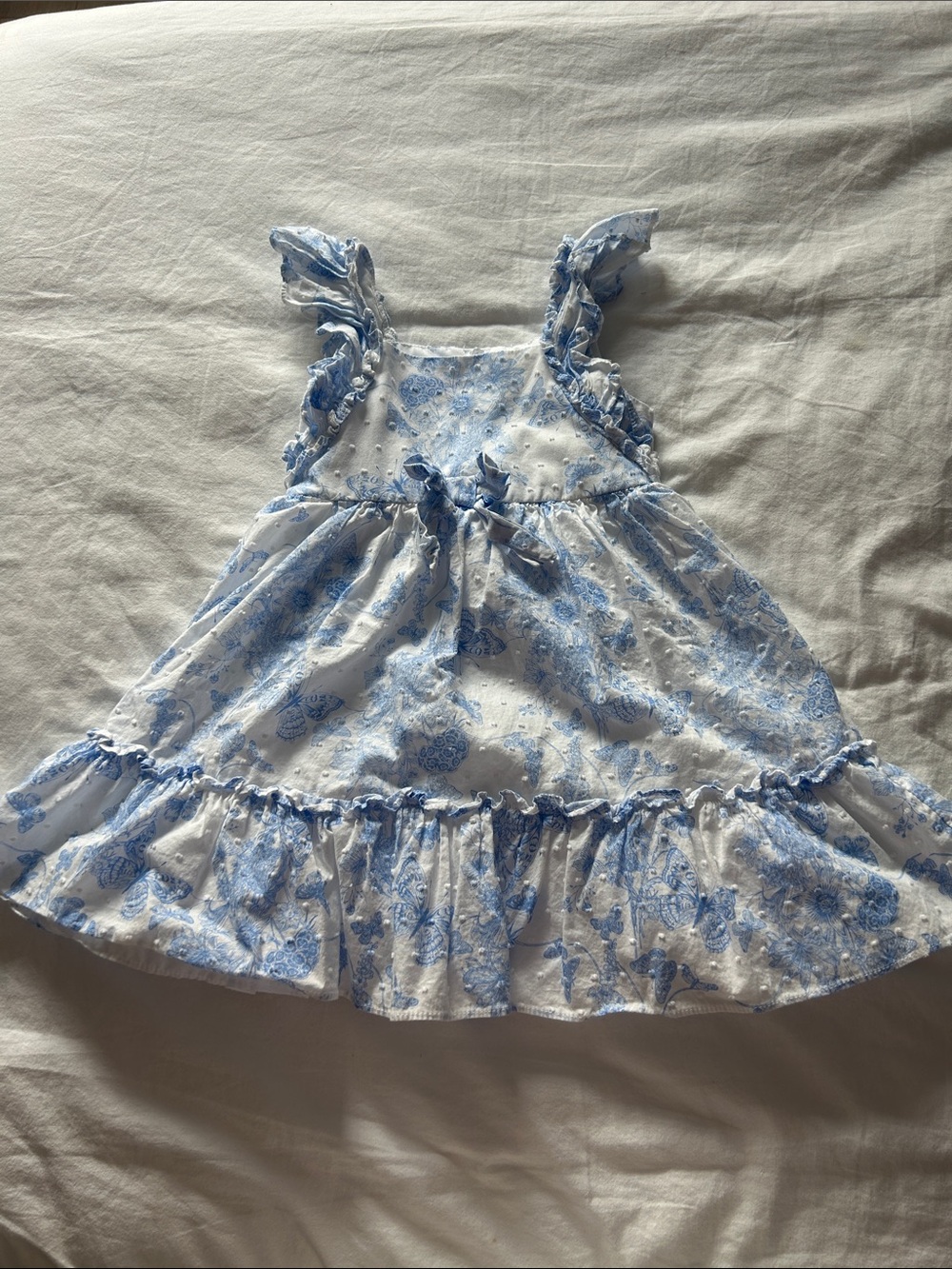 Toddler Girl Blue and White Toile Dress